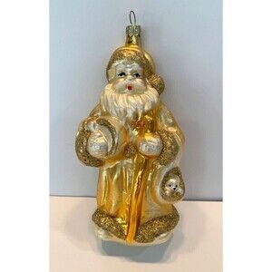 Vintage Santa Claus Blown Glass Mercury Gold Christmas 7" Glitter Holiday